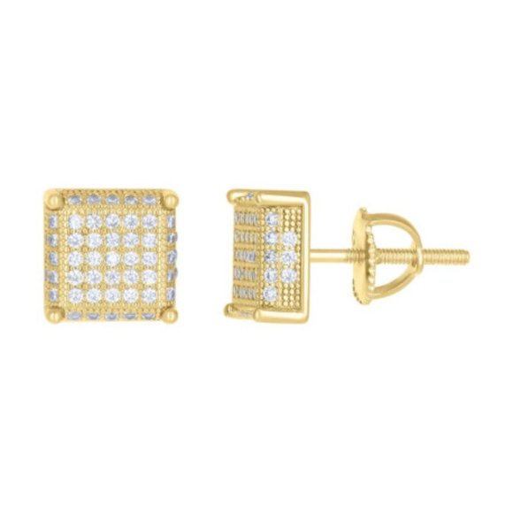 925 Sterling Silver 0.8ctw VVSMoissanite Square Men 14kt Dipped Stud Earrings